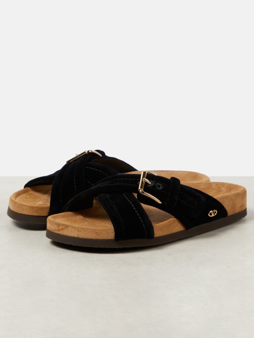 Valentino "Fussfriend" Velvet Slides in Black, size 42